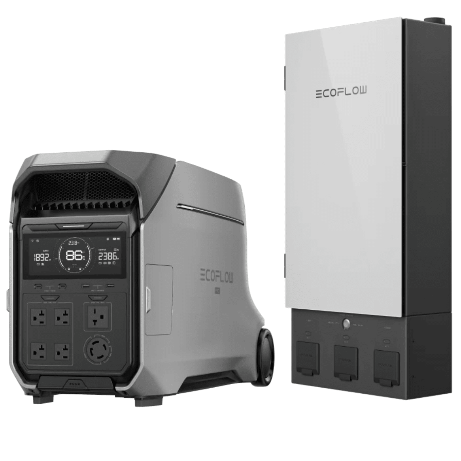 EcoFlow DELTA Pro 3 portable power station with Smart Home Panel 2, showing multiple outlets and control panel for versatile energy use.
