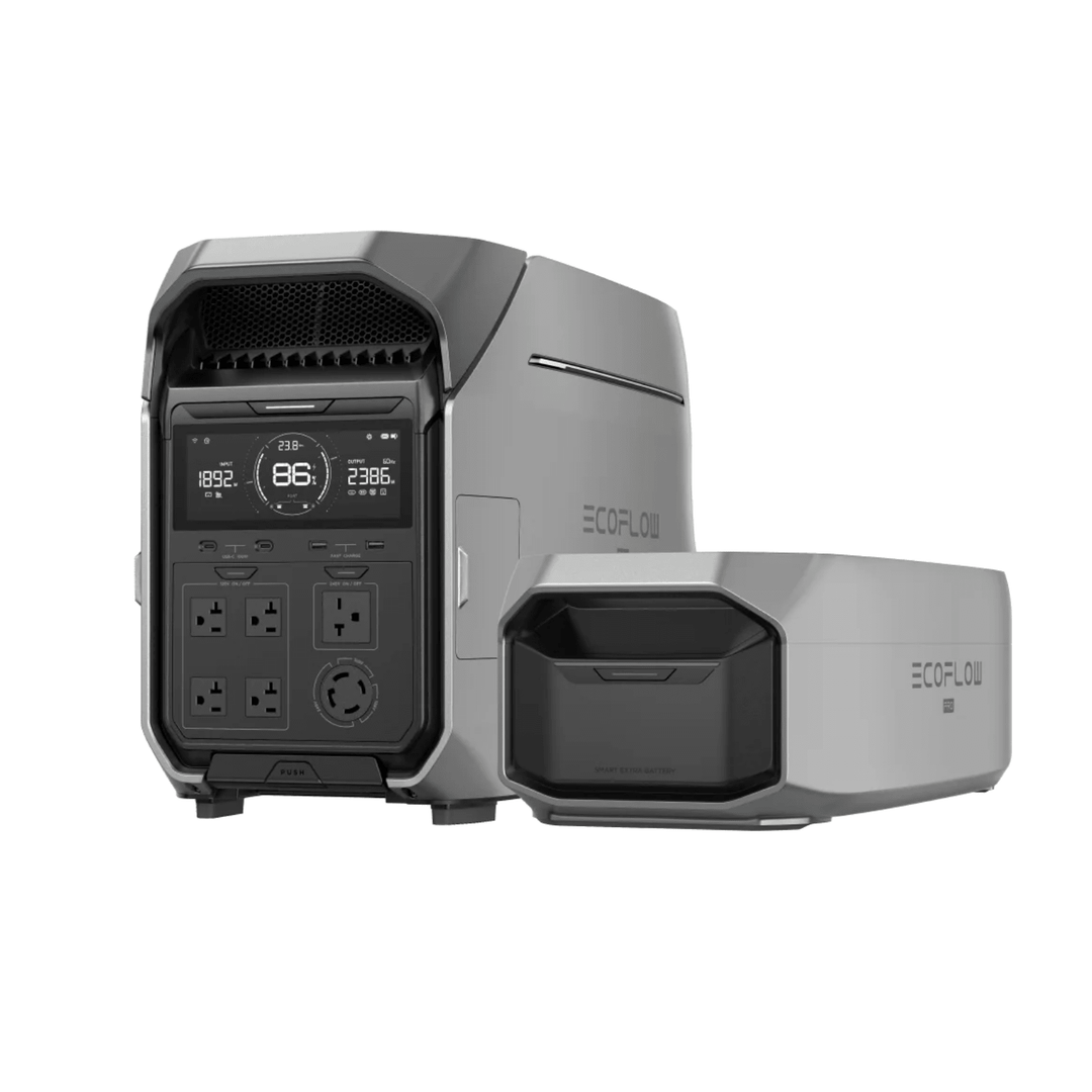 EcoFlow DELTA Pro 3 portable power station with two extra batteries, totaling 10.8kWh capacity, for reliable portable energy.