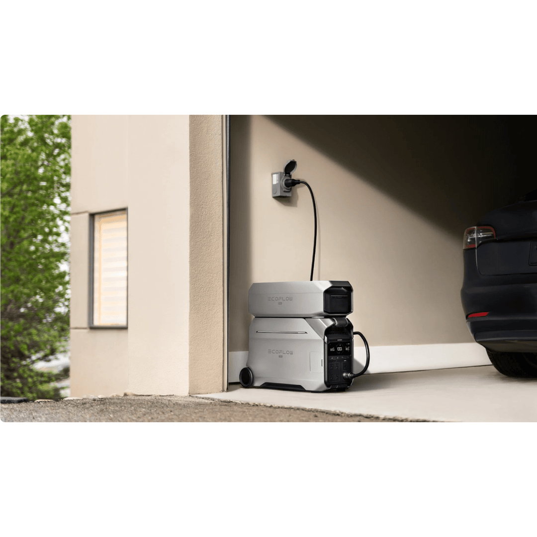 EcoFlow DELTA Pro 3 portable power station with extra battery and 400W solar panel for renewable energy and outdoor power backup.
