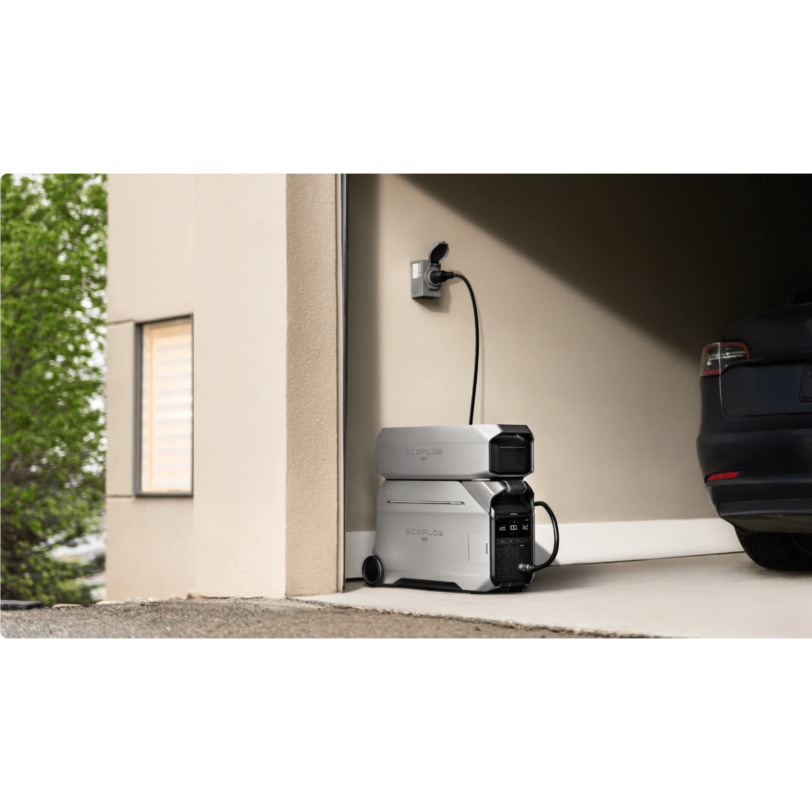 EcoFlow DELTA Pro 3 portable power station with extra battery and 400W solar panel for renewable energy and outdoor power backup.
