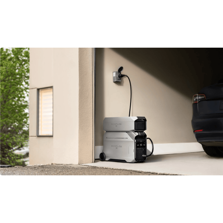 EcoFlow DELTA Pro 3 portable power station with extra battery and 400W solar panel for renewable energy and outdoor power backup.