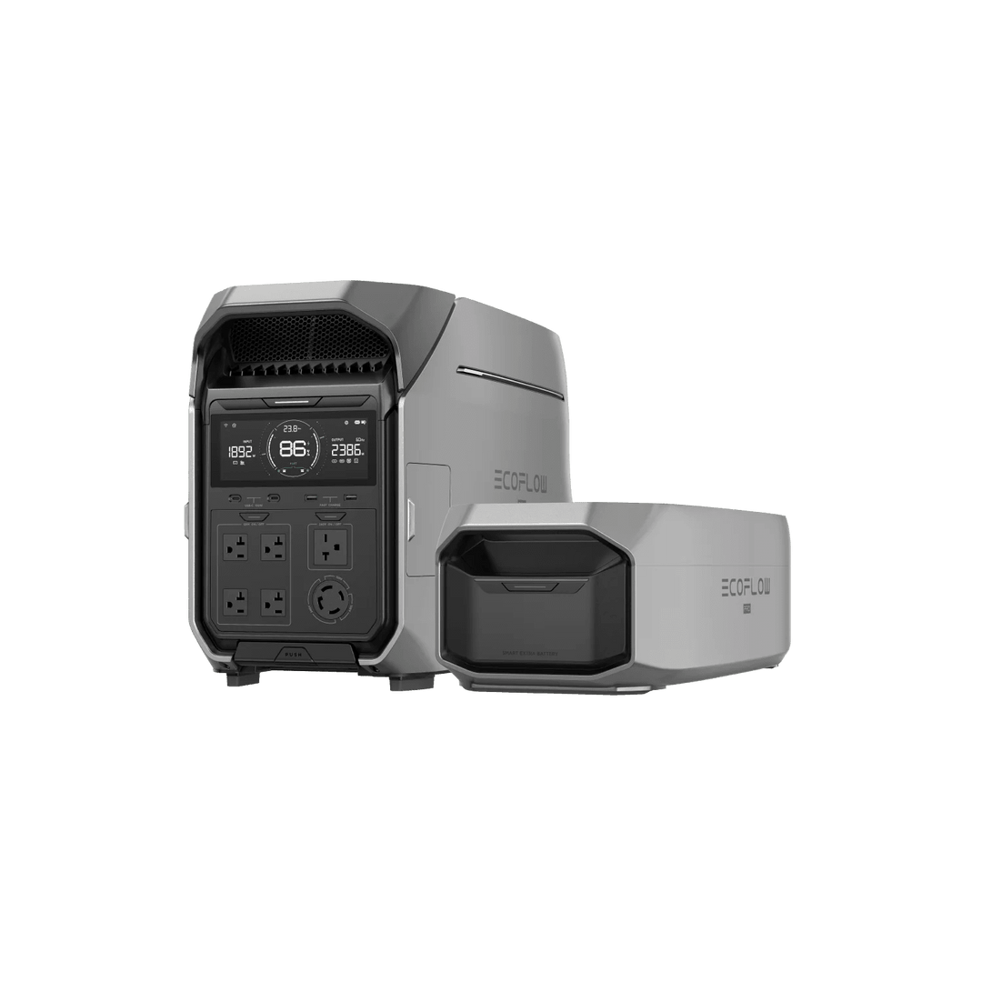EcoFlow DELTA Pro 3 portable power station with LED display and smart extra battery for reliable energy backup.