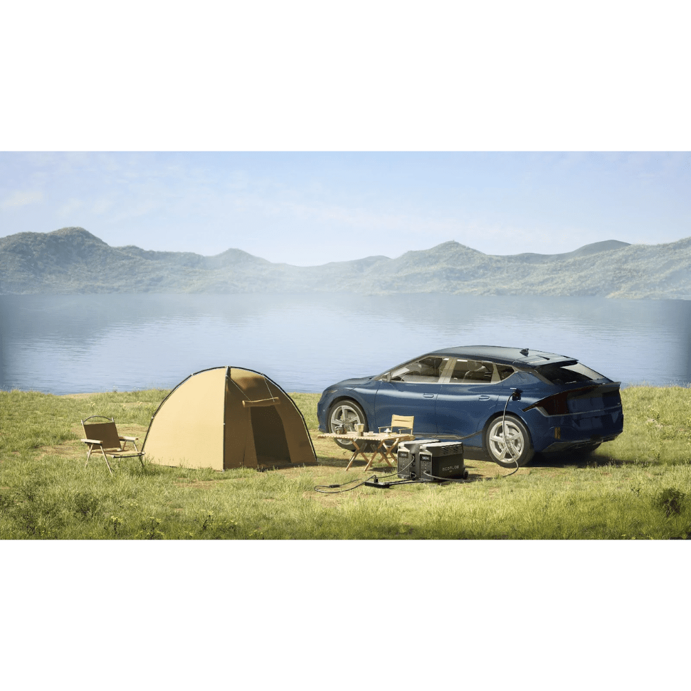 EcoFlow Delta Pro Extra Battery 3600Wh with Double Voltage Hub, portable power station and accessories, showing the battery and hub components.