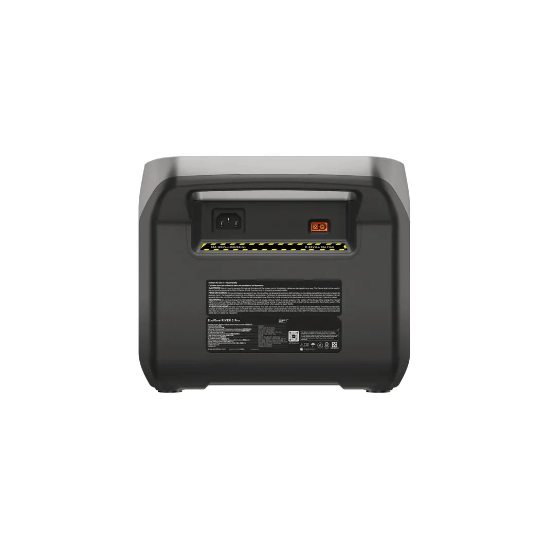 EcoFlow RIVER 2 Pro 768Wh Portable Power Station Generator for Home &amp; Camping back view showing ports and features.