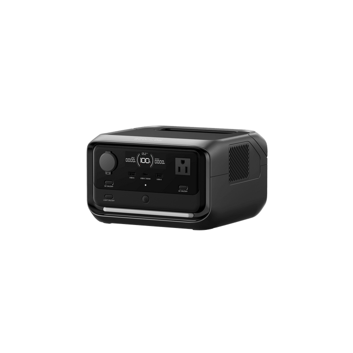 EcoFlow RIVER 3 Plus portable power station with 286Wh capacity and 600W output, featuring multiple ports for versatile charging.