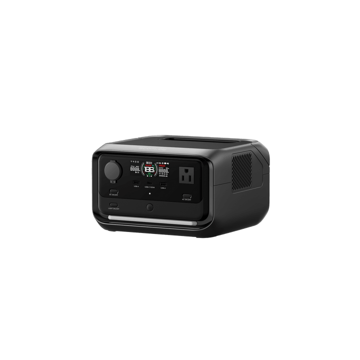 EcoFlow RIVER 3 Plus portable power station with 286Wh capacity and 600W output, shown with input and output ports.
