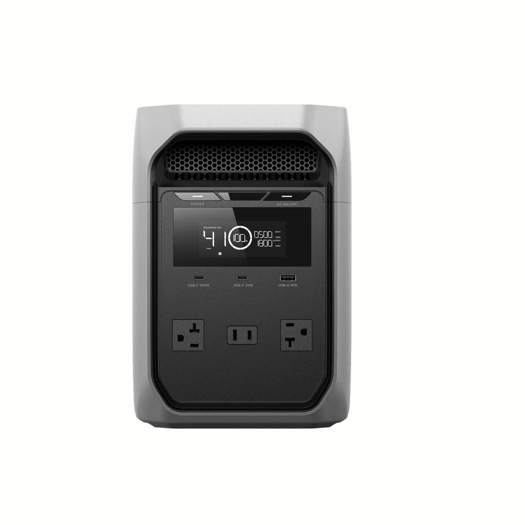 EcoFlow DELTA 3 Classic portable power station with 220W solar panel kit and 2048Wh capacity for outdoor and emergency power.