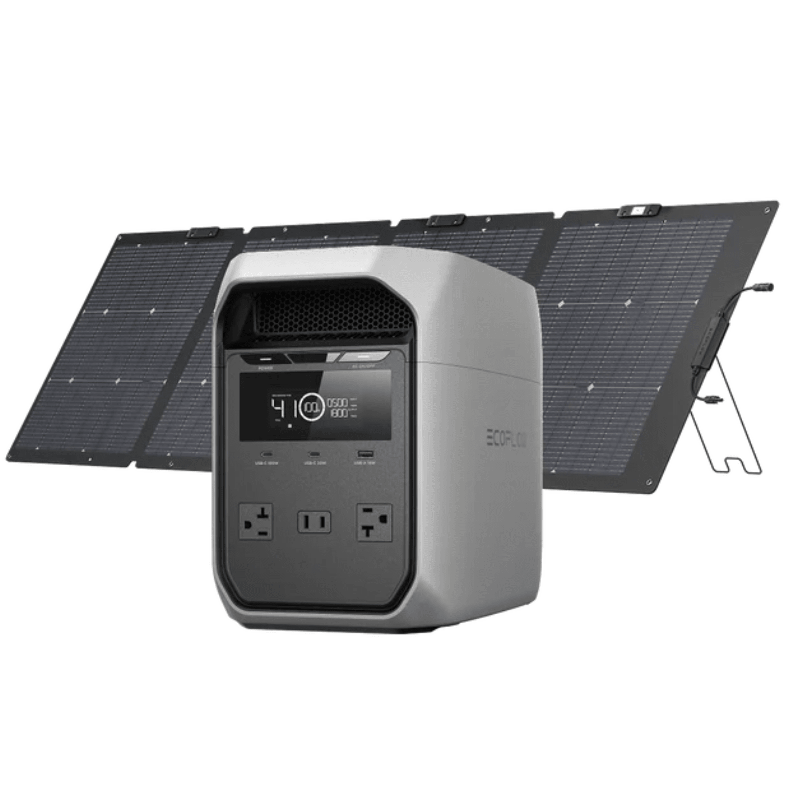 EcoFlow DELTA 3 Classic portable power station with 220W solar panel kit, 2048Wh capacity for off-grid power solutions.