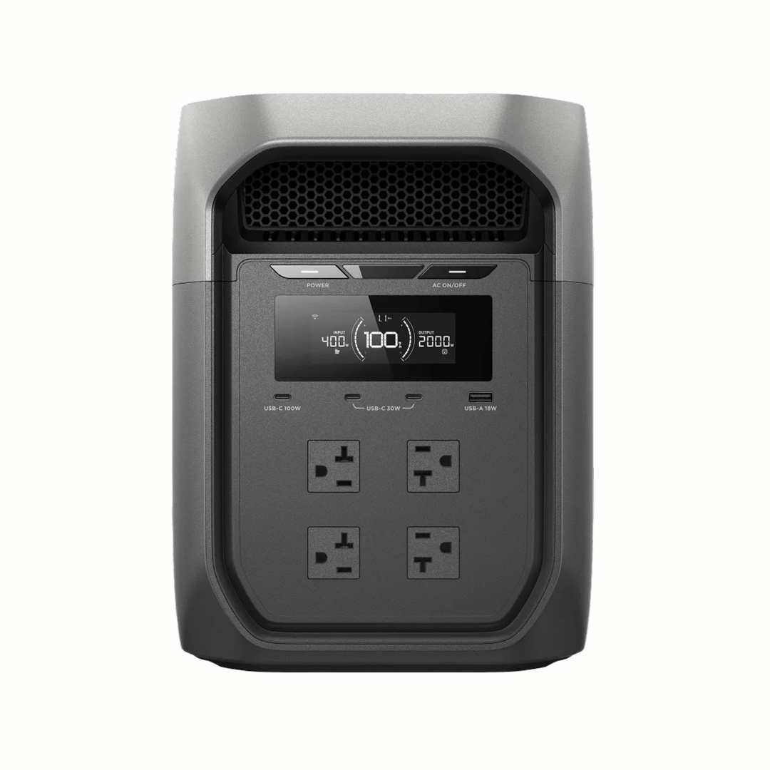 EcoFlow DELTA 3 Max portable power station with 220W solar panel in gray, showing the device and solar panel setup.