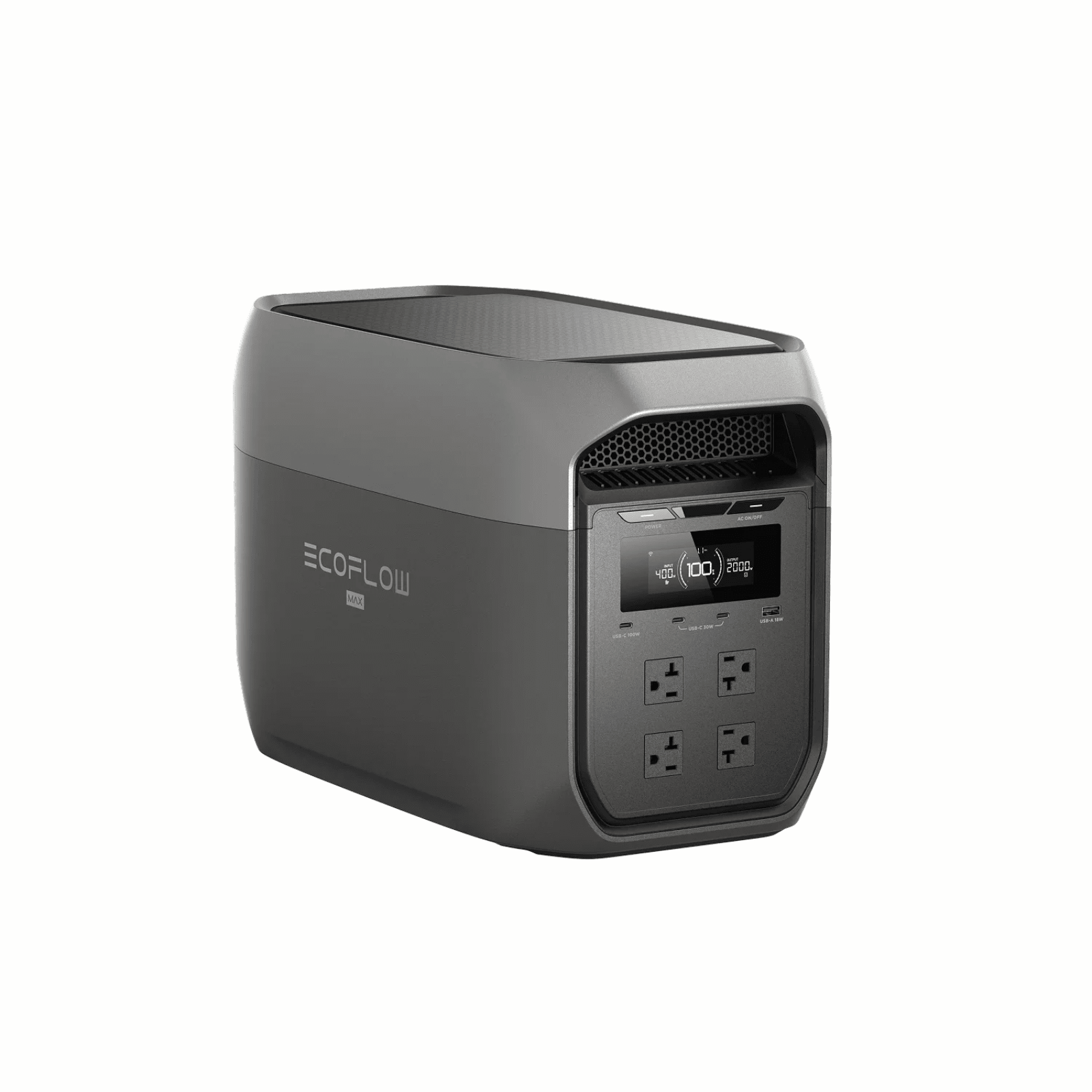 EcoFlow DELTA 3 Max portable power station with 220W solar panel and 2048Wh capacity in gray, outdoors with connected solar panel