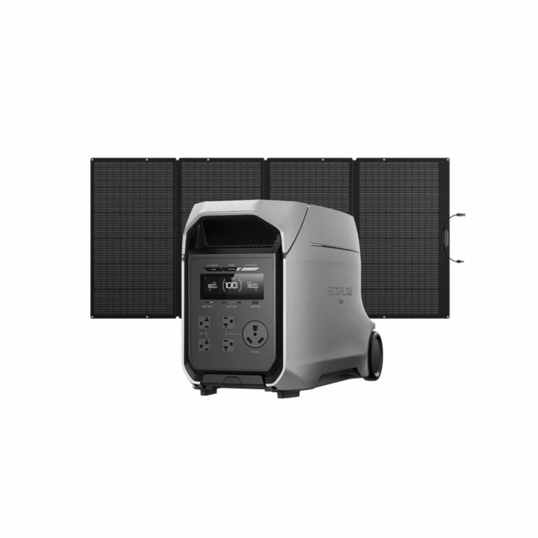 EcoFlow DELTA 3 Ultra Plus portable power station with 400W solar panel and 3072Wh capacity for off-grid energy.