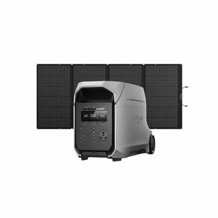 EcoFlow DELTA 3 Ultra Plus portable power station with 400W solar panel and 3072Wh capacity for off-grid energy.