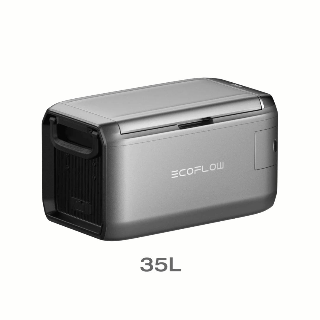 EcoFlow Glacier Classic 35L portable refrigerator freezer without plug-in battery, compact and black with digital control panel.
