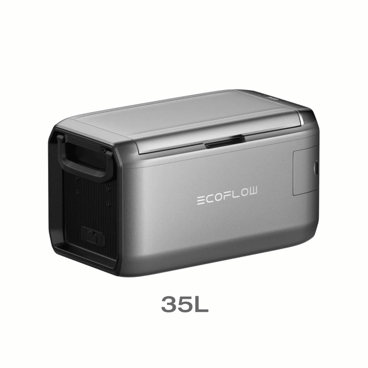EcoFlow Glacier Classic 35L portable refrigerator freezer without plug-in battery, compact and black with digital control panel.