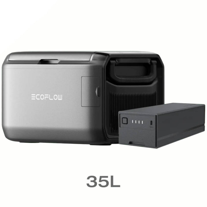 EcoFlow Glacier portable refrigerator with 35L capacity, cooling power, and included battery, ideal for outdoor and travel use.