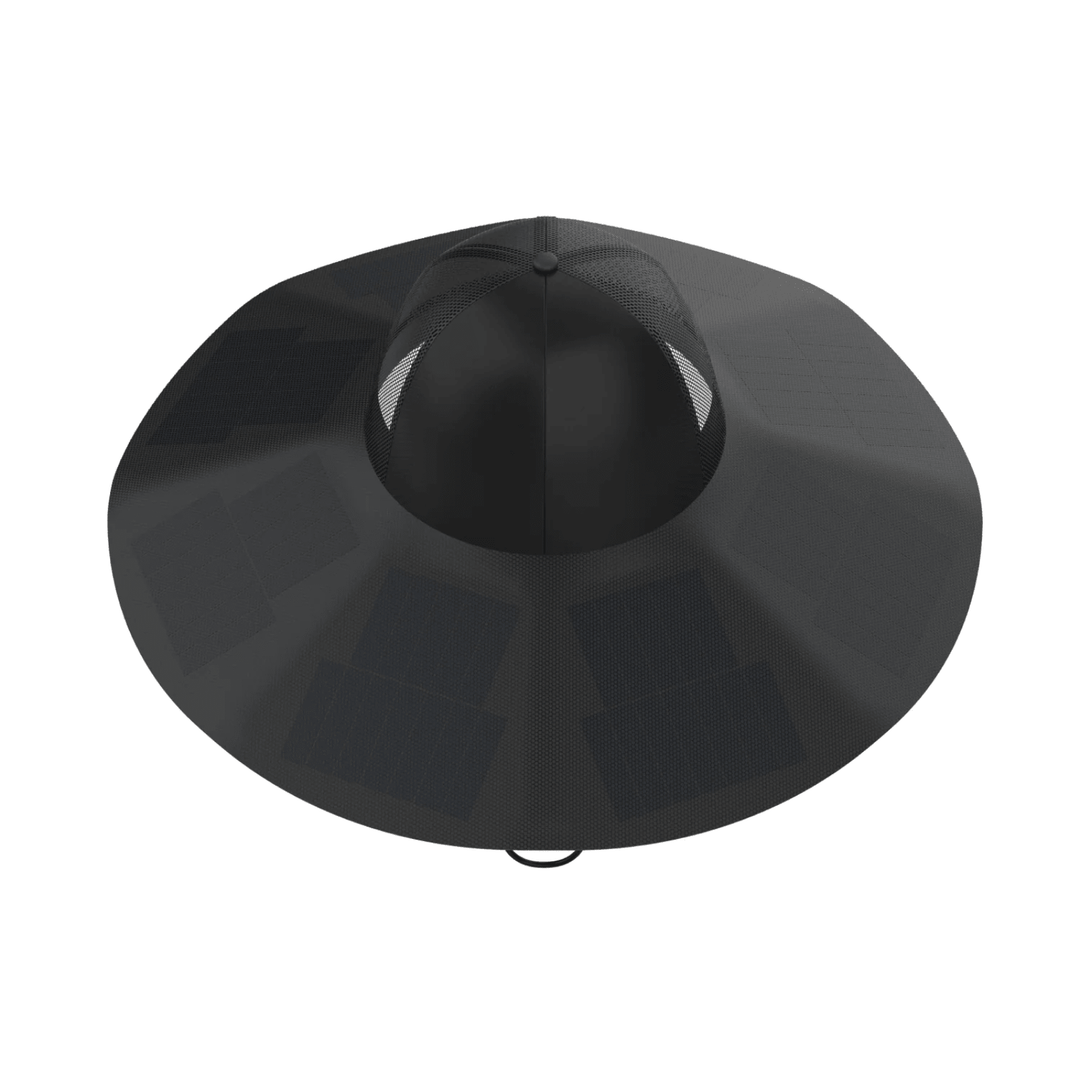 EcoFlow Power Hat in medium-large size, featuring sun protection and USB charging port, designed for outdoor use.