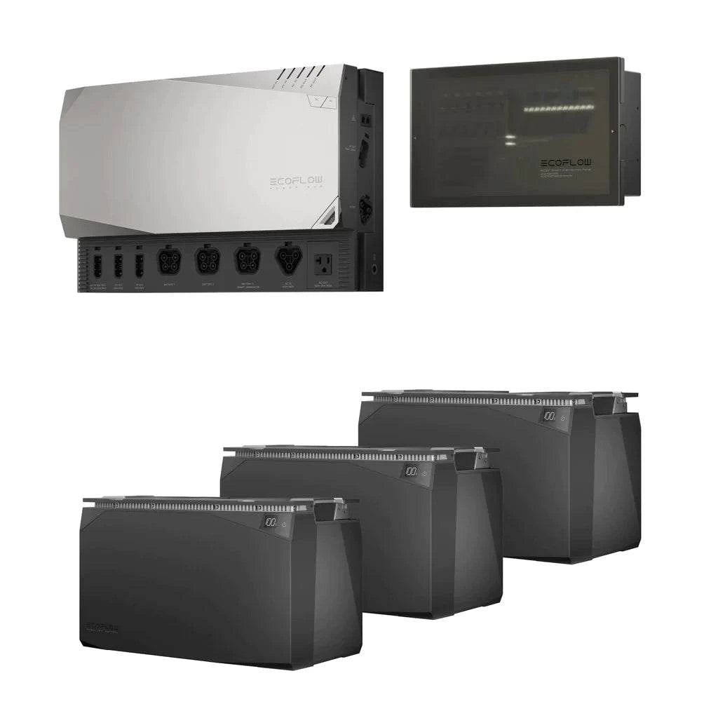 EcoFlow 15kWh Power Prepared Kit for off-grid reliable energy, featuring batteries and inverter components in a compact setup.