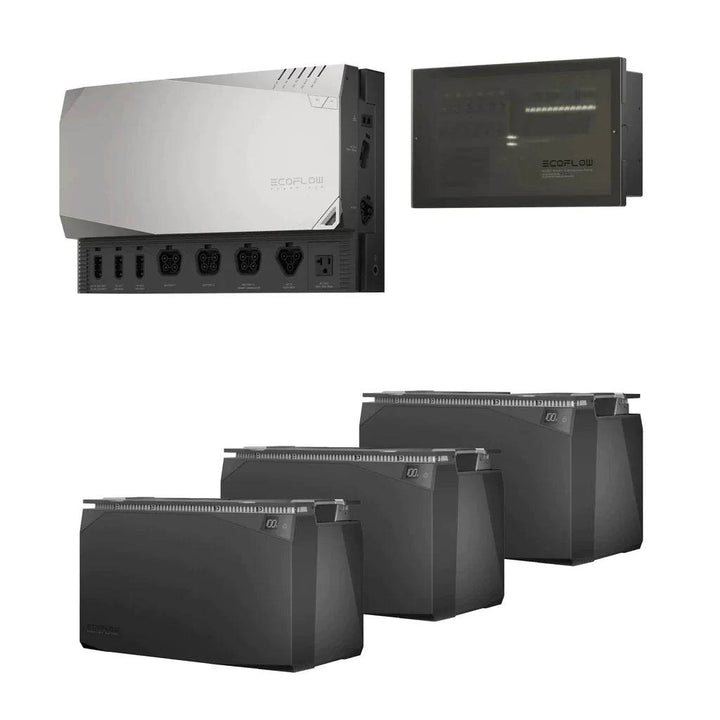 EcoFlow 15kWh Power Prepared Kit for off-grid reliable energy, featuring batteries and inverter components in a compact setup.