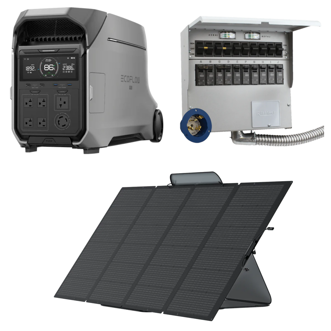 EcoFlow DELTA Pro 3 with 400W Solar Panel and Transfer Switch A510A for reliable backup power