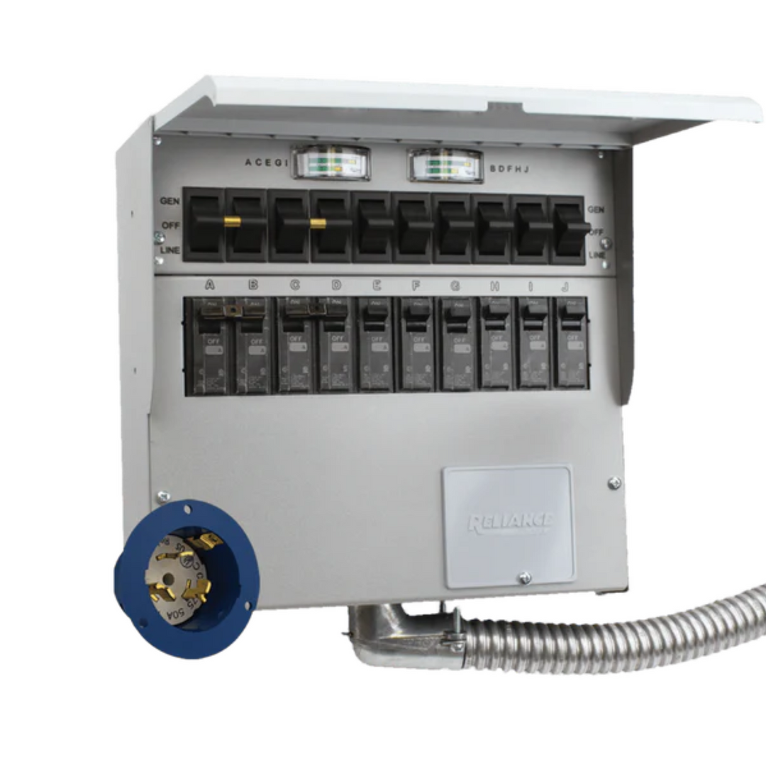 EcoFlow DELTA Pro 3 with 400W Solar Panel and Transfer Switch Image showing the transfer switch A510A.