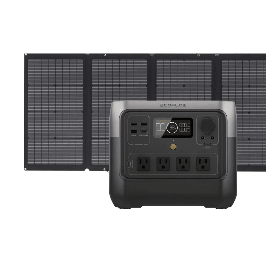 EcoFlow River 2 Pro portable power station with 768Wh capacity and 110W solar panel, IP68 durable outdoor design