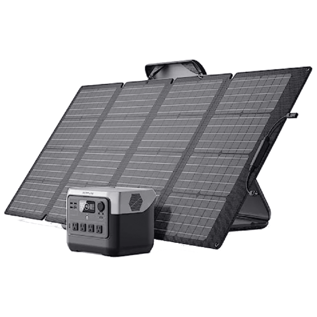 EcoFlow River 2 Pro portable power station with 768Wh capacity and 110W solar panel, durable IP68 waterproof design, outdoor use