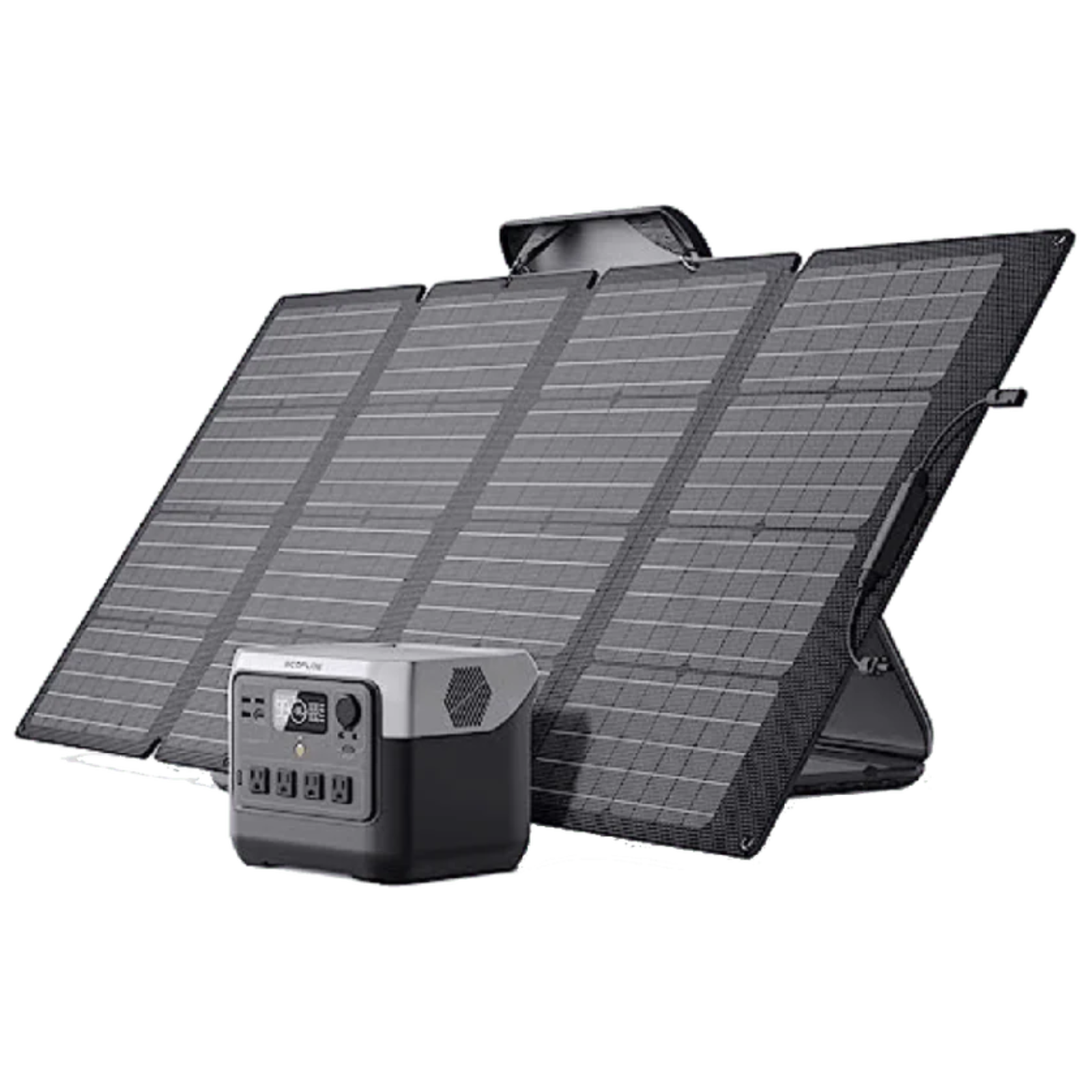 EcoFlow River 2 Pro portable power station with 768Wh capacity and 110W solar panel, durable IP68 waterproof design.