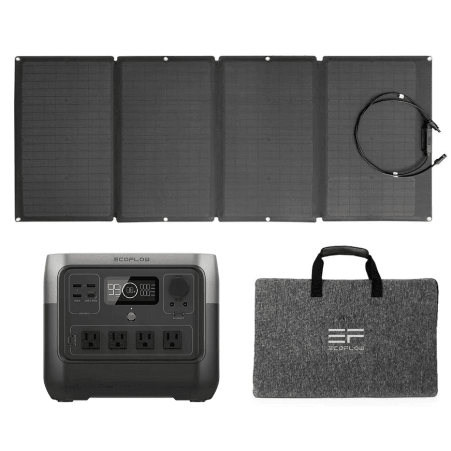 EcoFlow River 2 Pro portable power station with 160W solar panel, durable IP68 design, 768Wh capacity for outdoor use