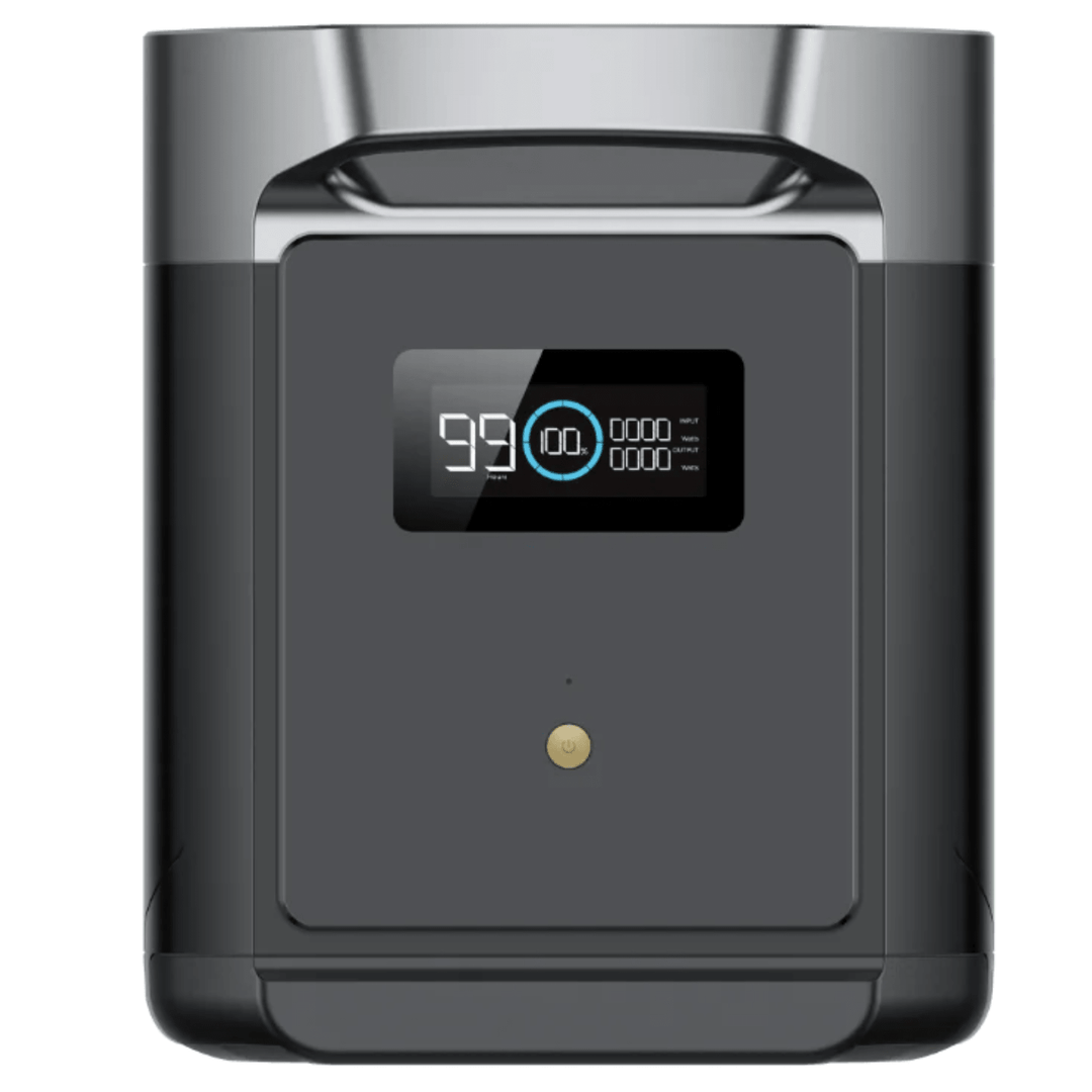EcoFlow DELTA 2 Max smart extra battery with 2048Wh capacity, LFP chemistry, 51.2V, and 3200W max power output.