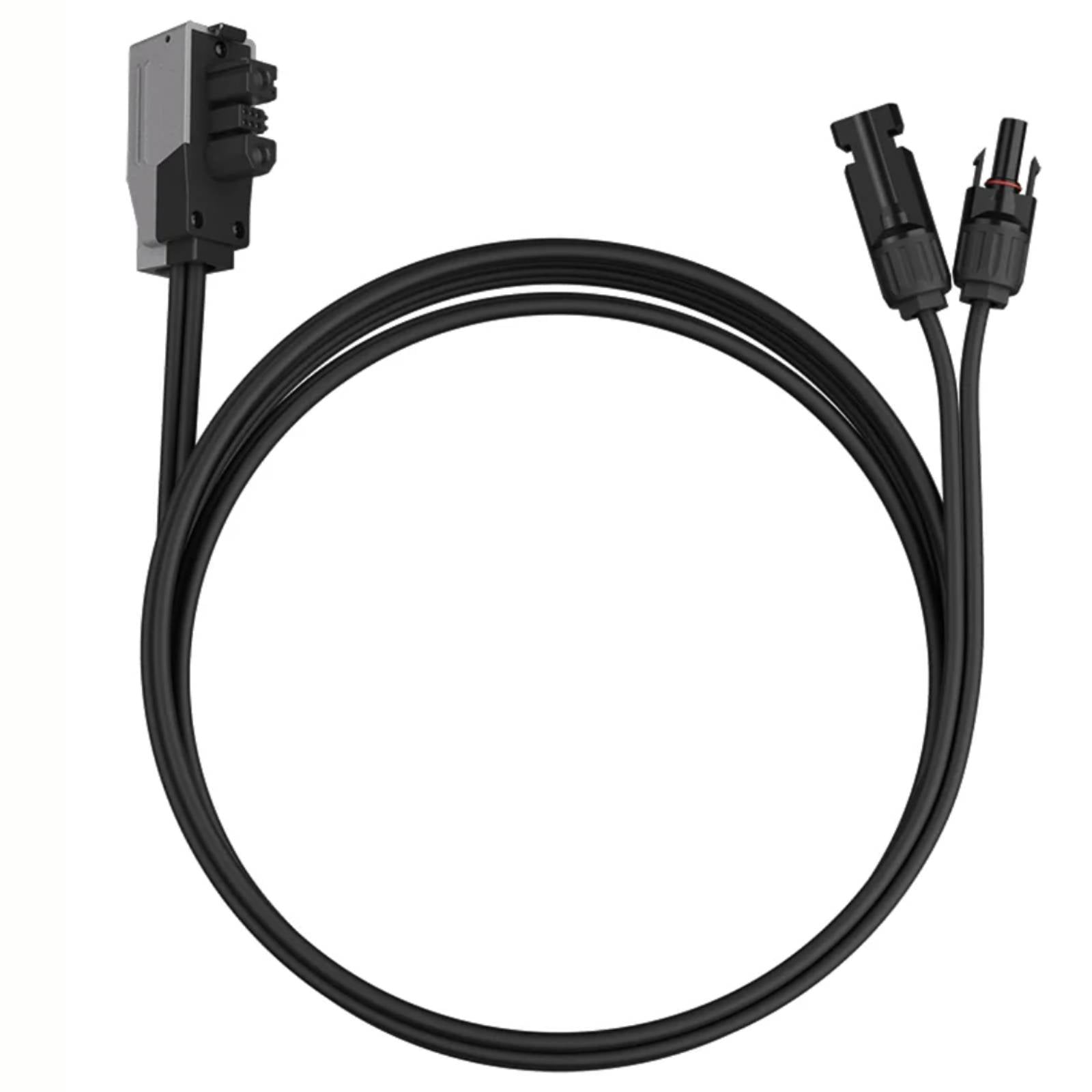 EcoFlow 20-foot solar charge cable connected to EcoFlow smart distribution panel, showing durable energy connection for solar power.