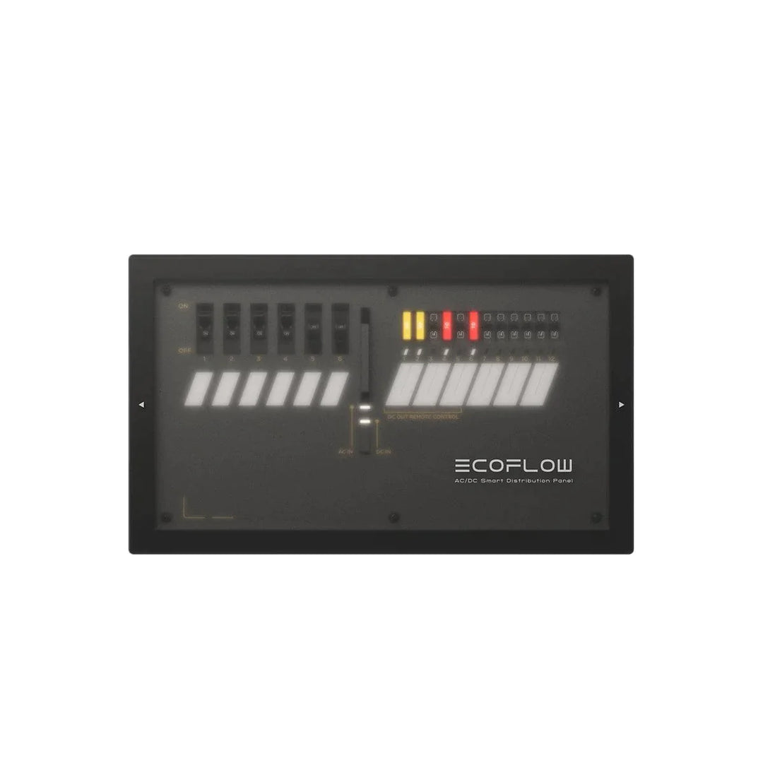 EcoFlow Smart Distribution Panel AC/DC for efficient power management displayed on a black background.