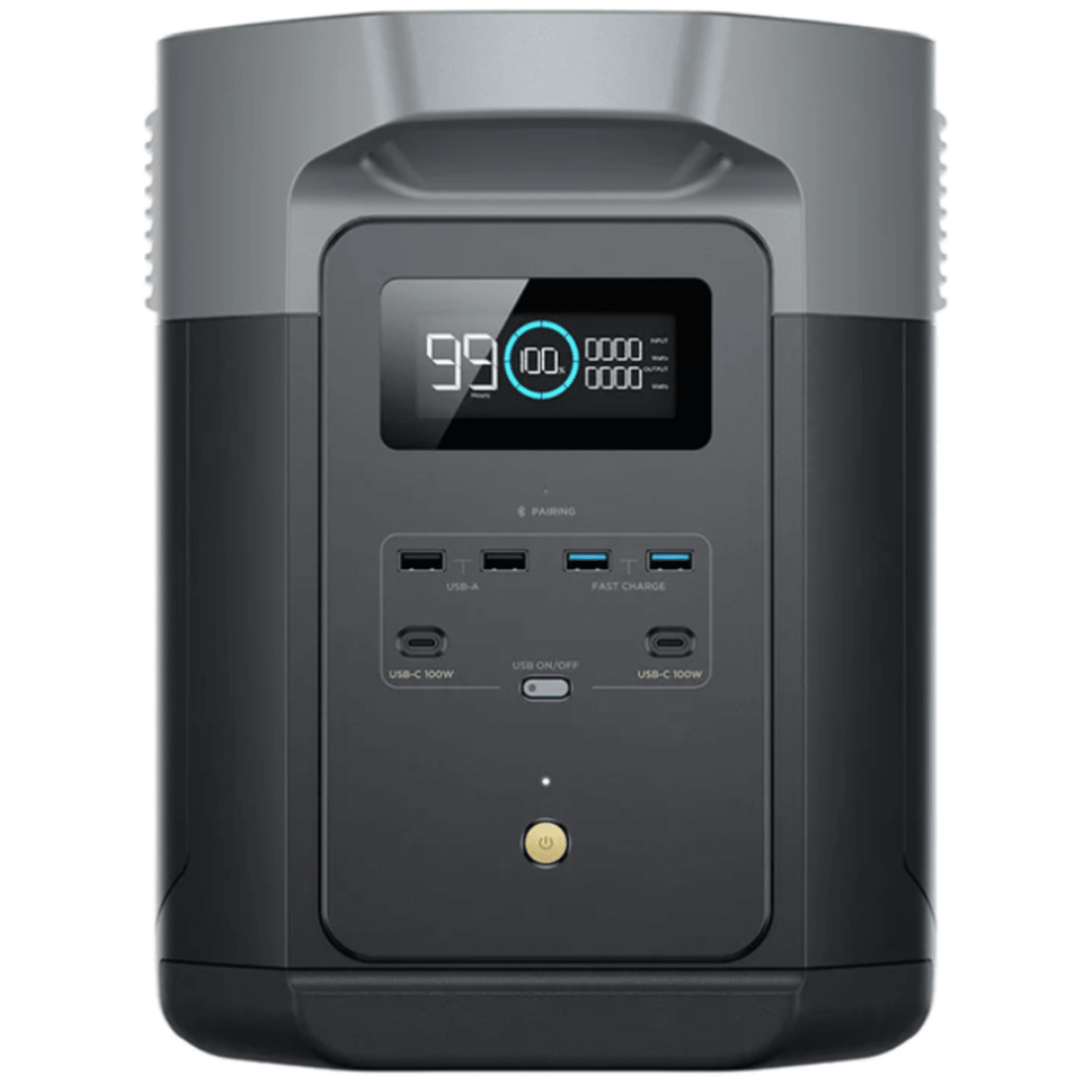 EcoFlow DELTA 2 Max portable solar and battery power station with 2048Wh capacity, designed for home backup and mobile energy.