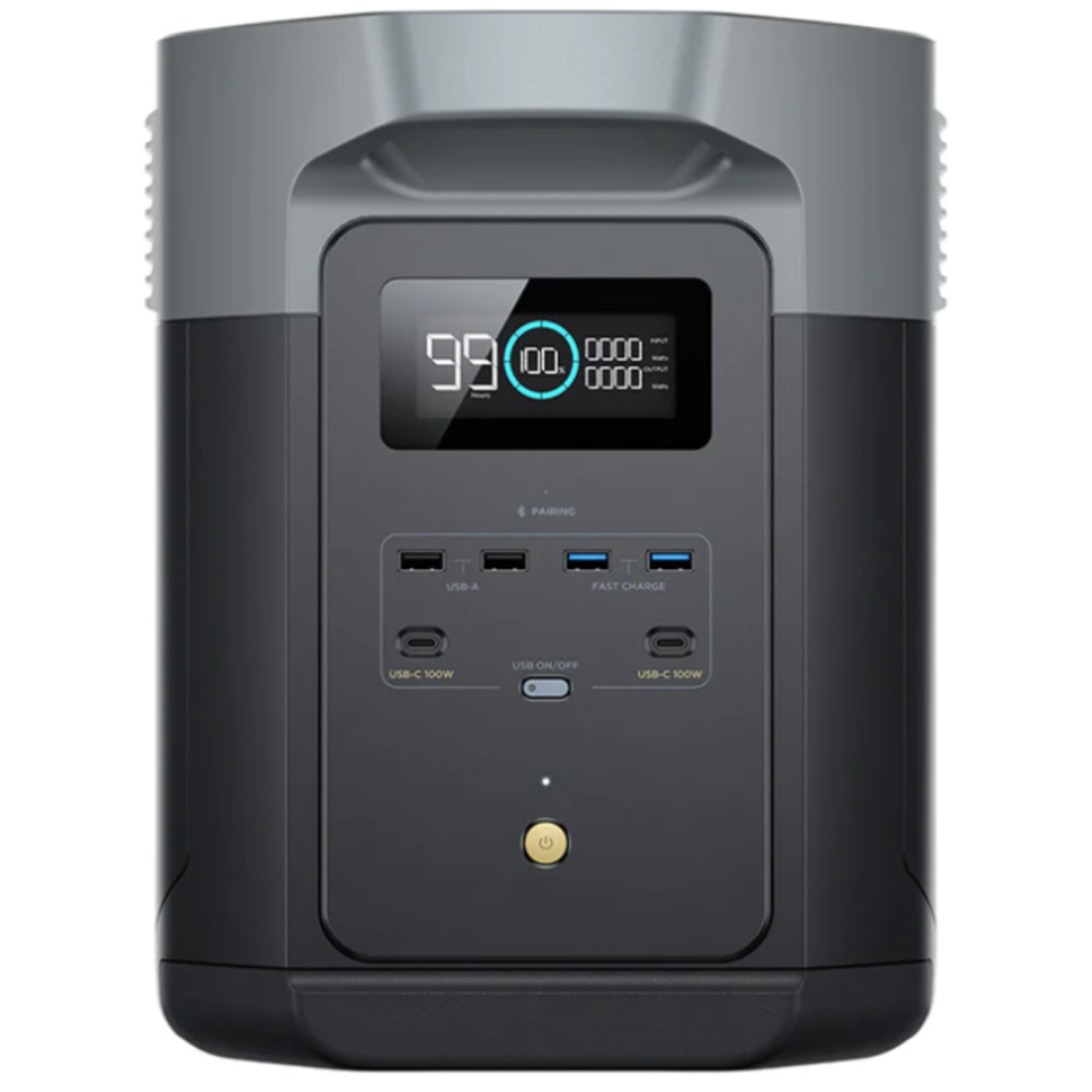 EcoFlow DELTA 2 Max Portable Power Station Home Backup Solar Ready 2048Wh front view with ports and display.