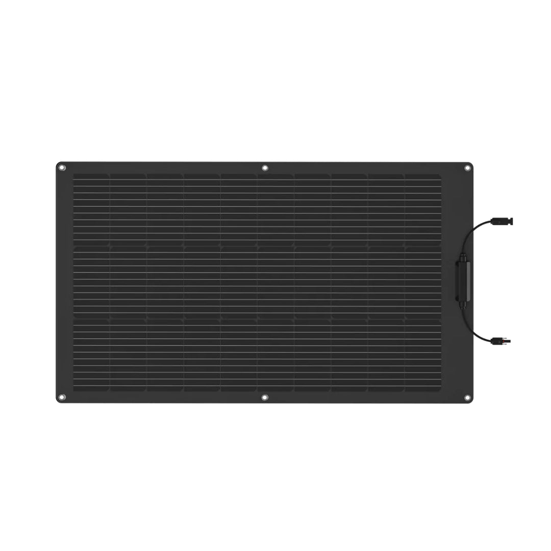 EcoFlow 100W flexible solar panel showcasing high-efficiency solar modules with a sleek, lightweight design for portable solar energy.