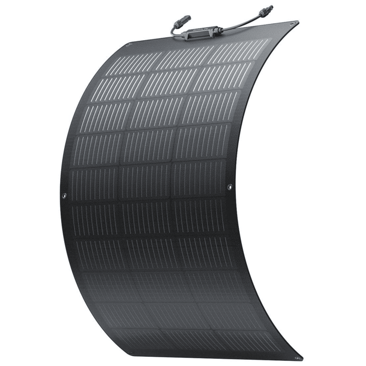 EcoFlow 100W flexible solar panel showcasing high-efficiency solar modules with lightweight, bendable design for portable solar energy.