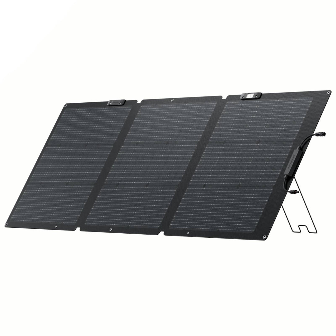 EcoFlow 160W portable solar panel with kickstand, designed for outdoor power station charging and renewable energy use.