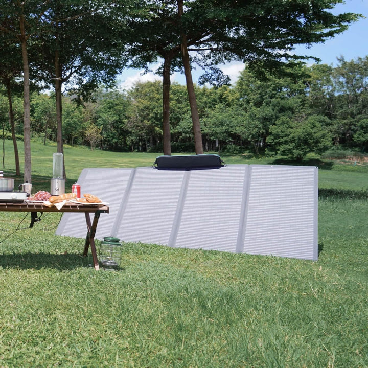 EcoFlow 400W solar panel for self-supporting recharge power stations, outdoor portable solar energy device.