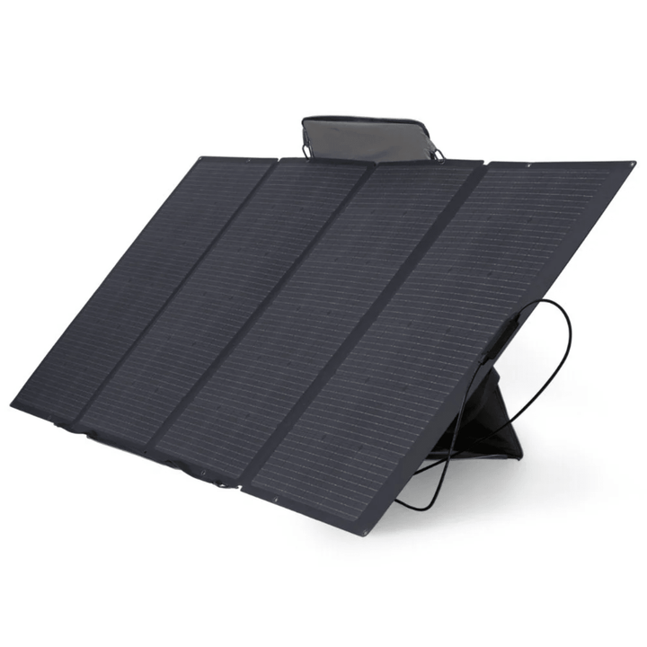 EcoFlow 400W solar panel, self-supporting design for recharge power stations, outdoor solar energy solution.
