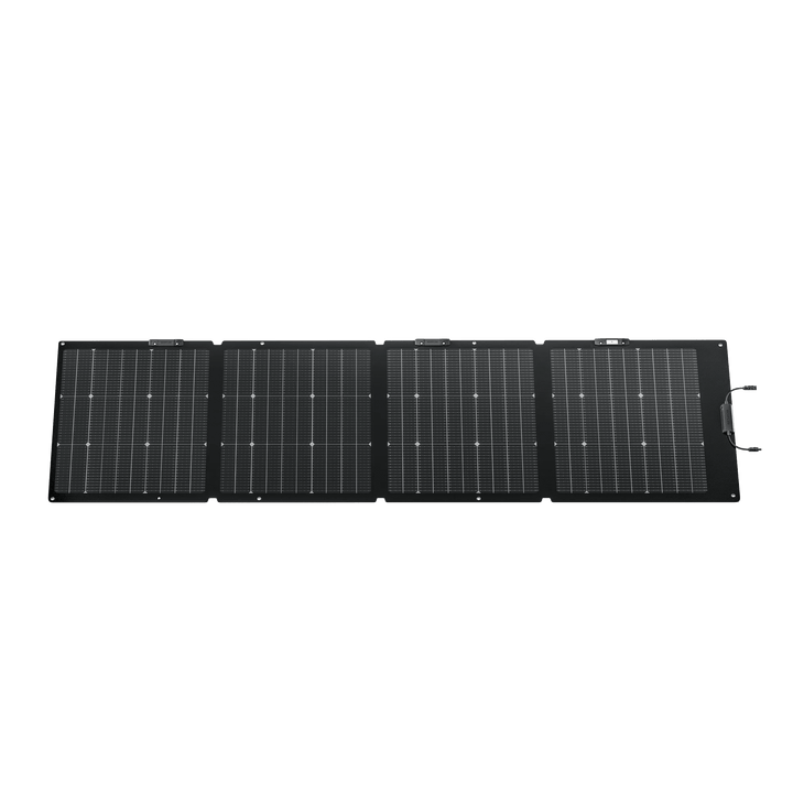 EcoFlow NextGen 220W Bifacial Solar Panel Kit for camping and RV, showing the solar panel with bifacial glass design and mounting frame.