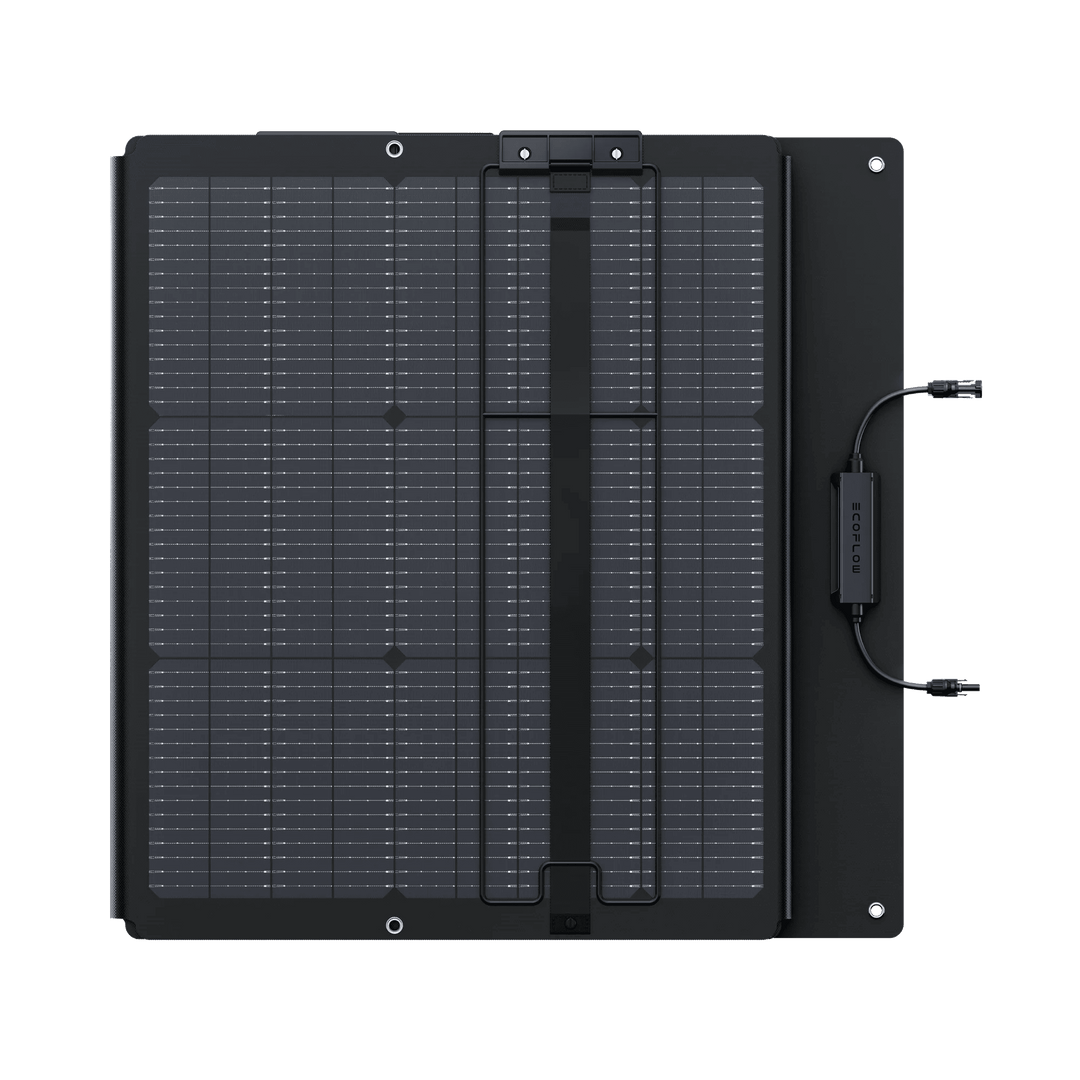 EcoFlow NextGen 220W bifacial solar panel kit for camping and RV, showing the black solar panel with mounting frame.