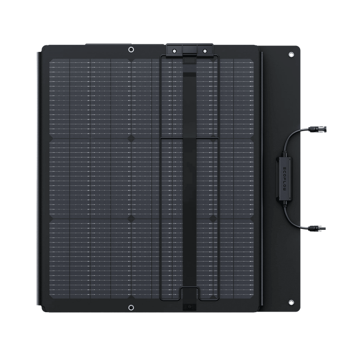 EcoFlow NextGen 220W bifacial solar panel kit for camping and RV, showing the black solar panel with mounting frame.