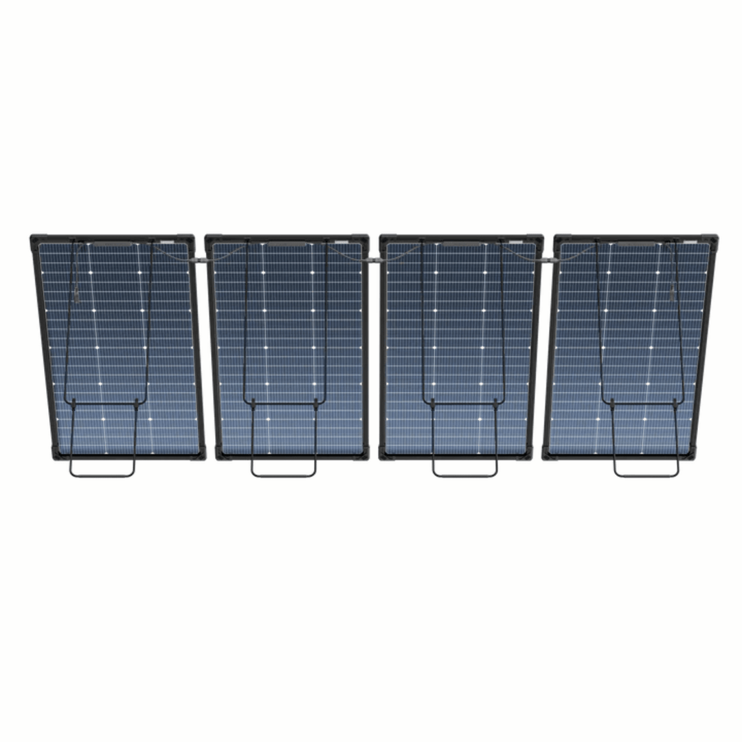 EcoFlow 125W bifacial modular solar panels, set of four, showing solar cells and frame for renewable energy solutions.