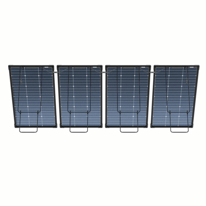 EcoFlow 125W bifacial modular solar panels, set of four, showing solar cells and frame for renewable energy solutions.