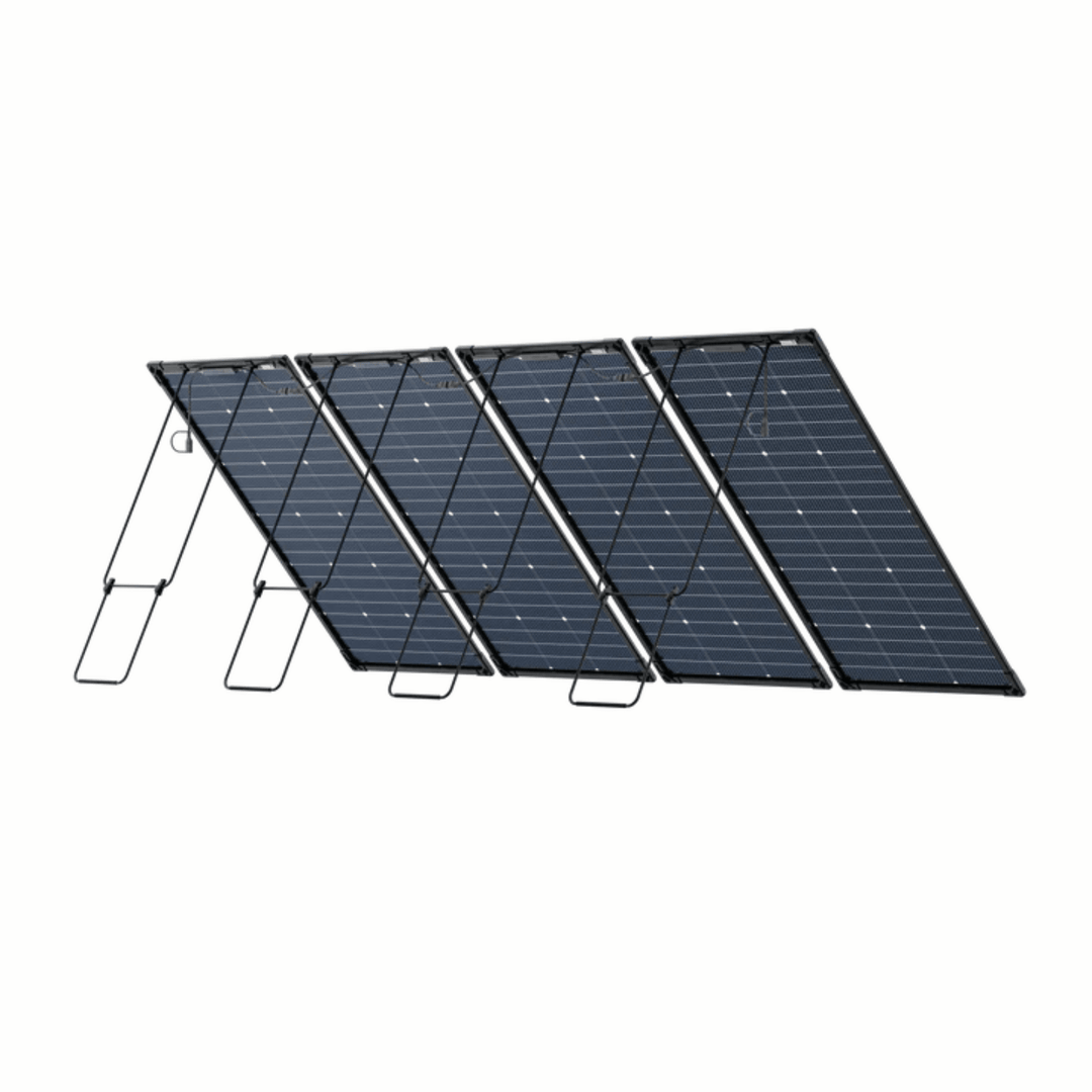 EcoFlow 125W bifacial modular solar panels, set of four, featuring dual-sided design for efficient solar energy collection.