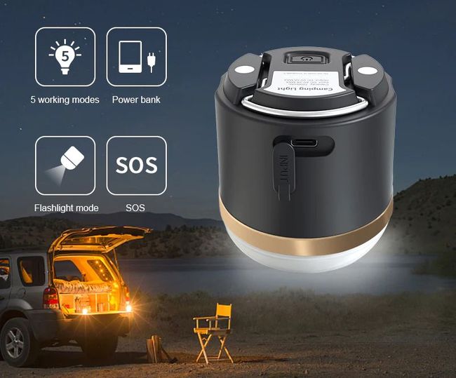 EcoFlow portable camping table lamp with magnetic hanging and handheld design, providing bright light for outdoor activities.