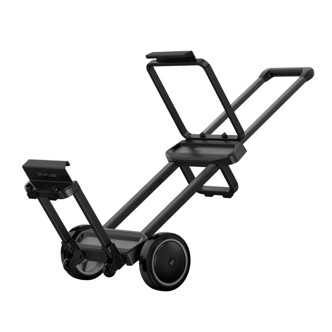 EcoFlow DELTA Pro rolling trolley, ultra-durable and easy to carry portable power solution with sturdy design and wheels.