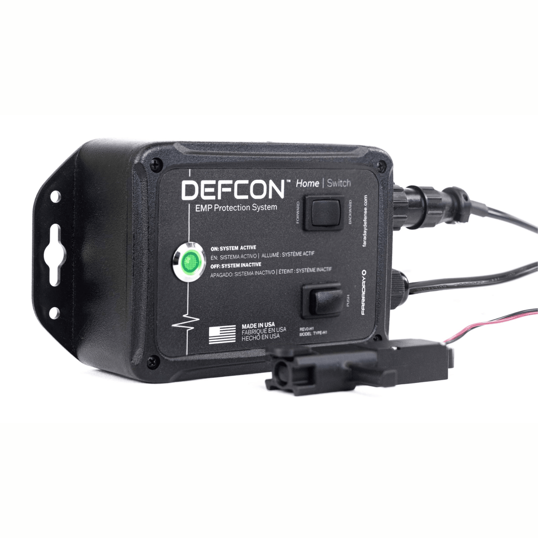 Faraday DEFCON Home Switch wireless signal blocking device inside a black backpack, designed to block signals and protect privacy.