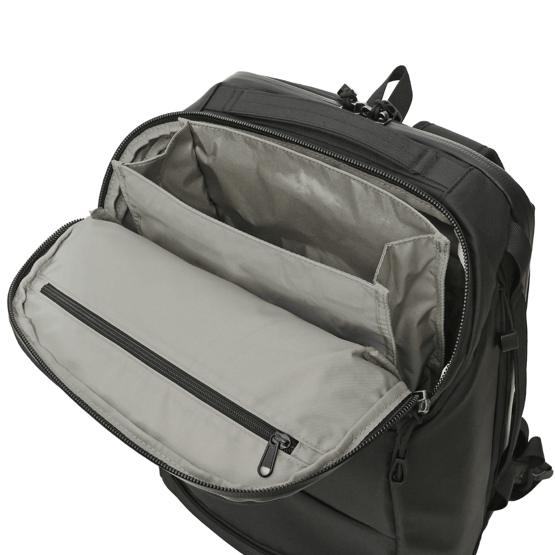 Faraday Backpack Pro CORDURA 35L with no logos, 13"x11"x9.75", durable outdoor pack with sleek design and spacious storage.