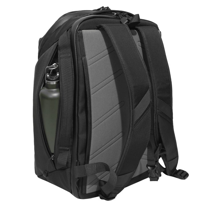 Faraday Backpack made of CORDURA fabric, 35L capacity, no logos, shown with dimensions 13x11x9.75 inches, durable outdoor gear.