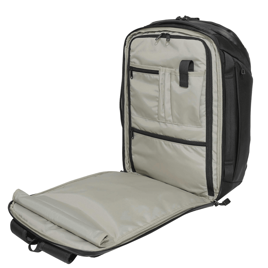 Faraday Backpack made of durable CORDURA fabric, 35L capacity, no logos, with 13x11x9.75-inch dimensions.